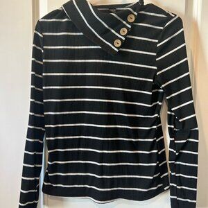 Black and White Striped Button-Up Top